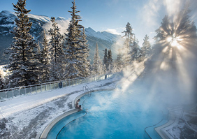 Banff Upper Hot Springs steaming pool in winter image