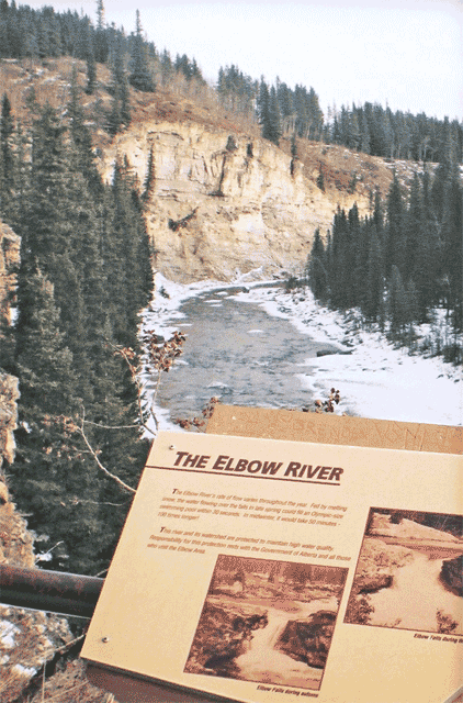 Elbow River downstream from Elbow Falls, Alberta in January (3D wobble gif). Elbow Falls, Alberta