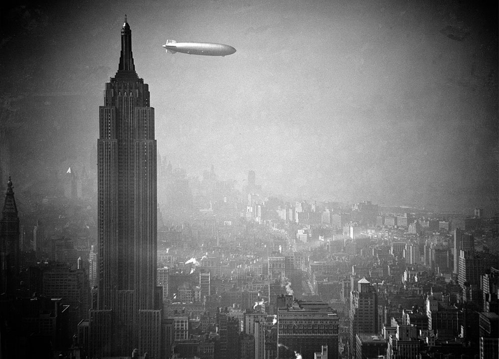 The Hindenburg zeppelin over New York City