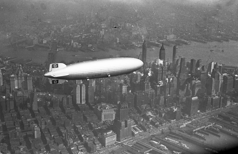 The Hindenburg zeppelin over New York City