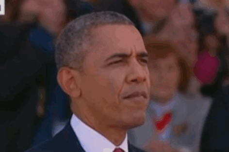Obama chewing gum during the 70th anniversary ceremony of the Normandy landings.