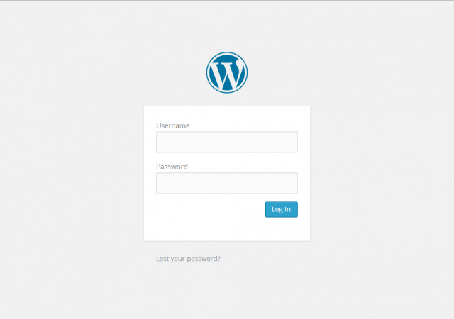 Standard WordPress login page. The textboxes have not been clicked, and their borders are barely visible.