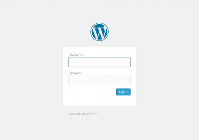 Default WordPress login page. The USERNAME textbox has been clicked, and the border around it is a pale blue.